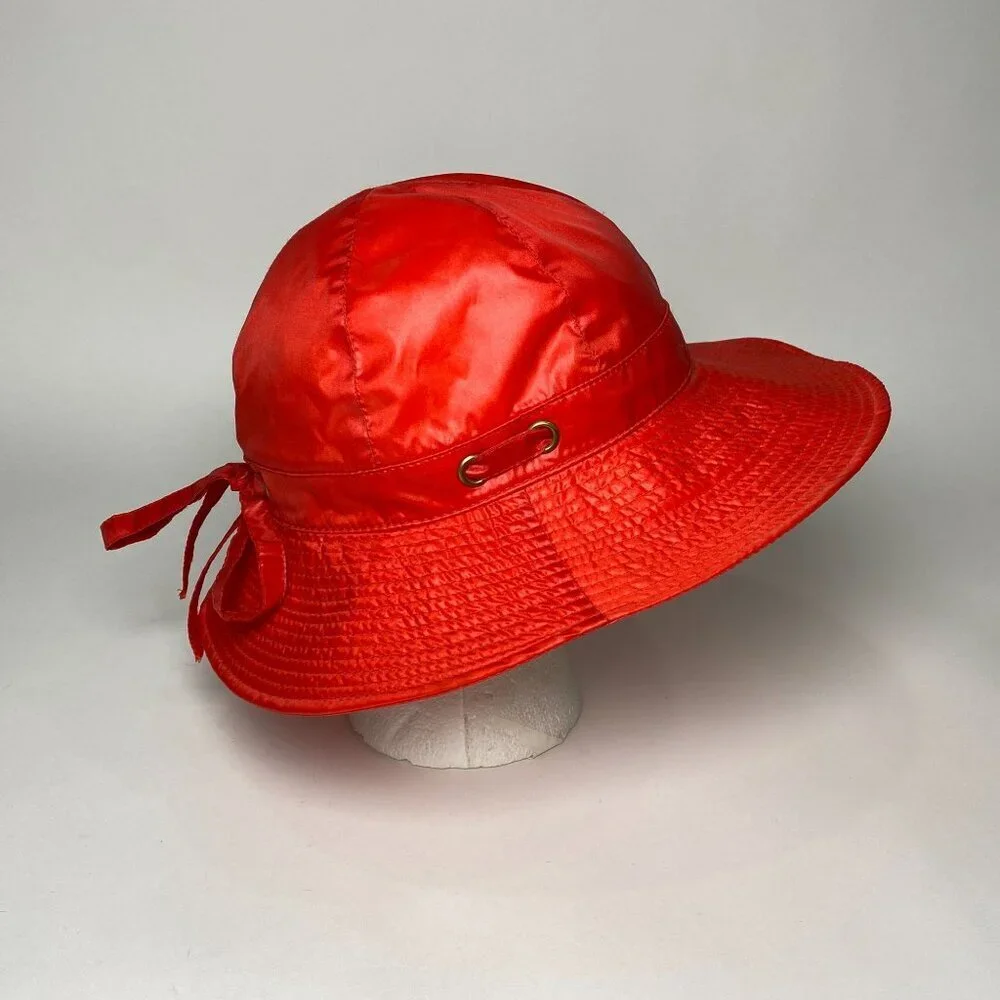 Vintage Betmar Nylon Sun Hat Wide Brim Adjustable Bow Tie Accent Red Lined #117